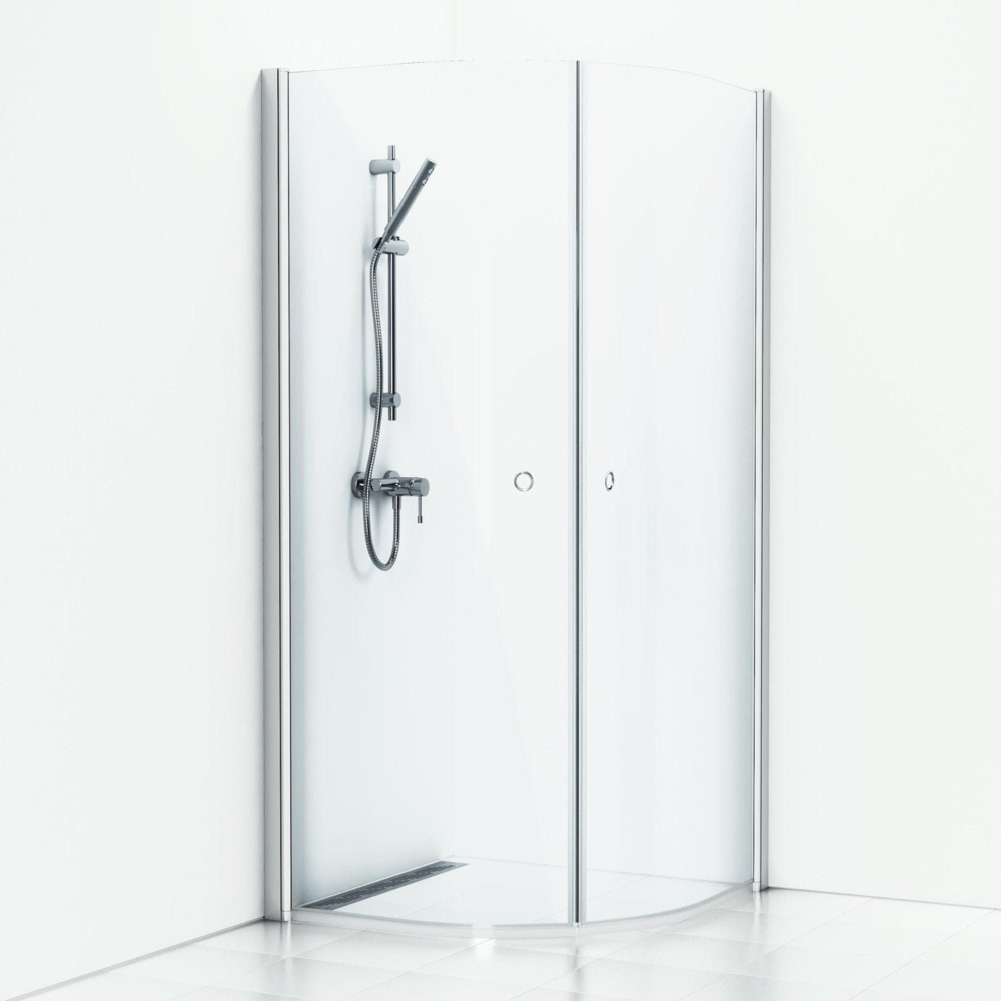 Svedbergs Skoga Dusjhjørne Buet Hullgrep Matt aluminium / 80x80cm / Klart glass Svedbergs Dusjhjørne SV-60607388