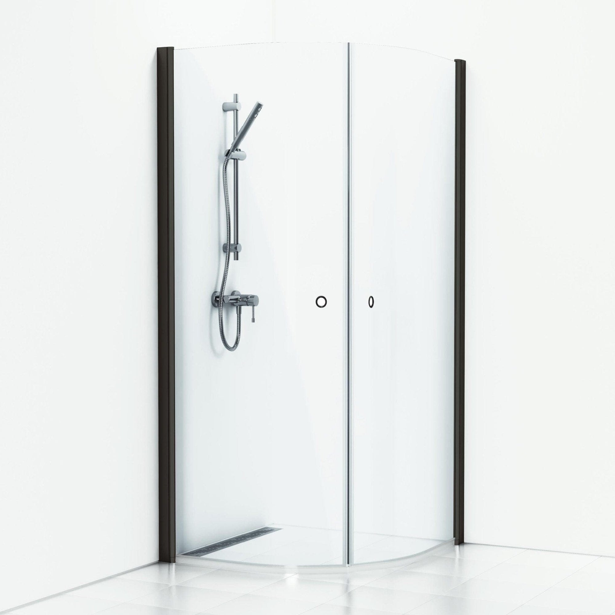 Svedbergs Skoga Dusjhjørne Buet Hullgrep Svart matt / 80x80cm / Klart glass Svedbergs Dusjhjørne SV-60607288