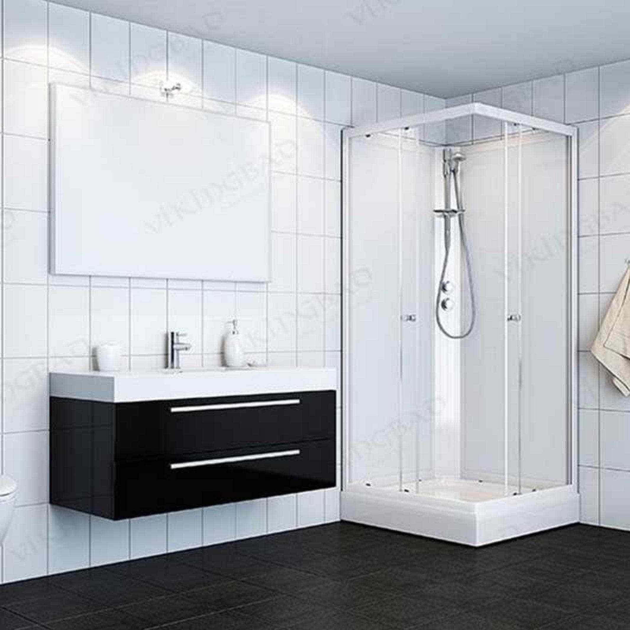 VikingBad Kiev Lav Dusjkabinett Rett H190cm Hvit matt / 80x80cm / Hvit glass VikingBad Dusjkabinett VB-106685