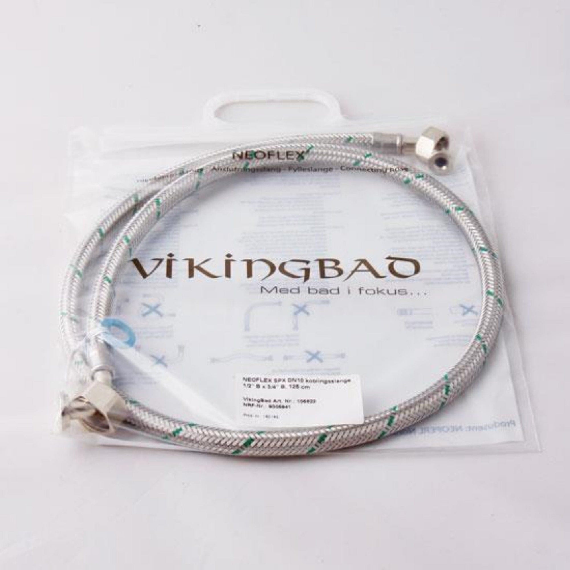 VikingBad SIL DN10 Neoperl Koplingsslange - L125cm dusjkabinett 1/2"Bx3/4"B VikingBad Koblingsslange VB-111023