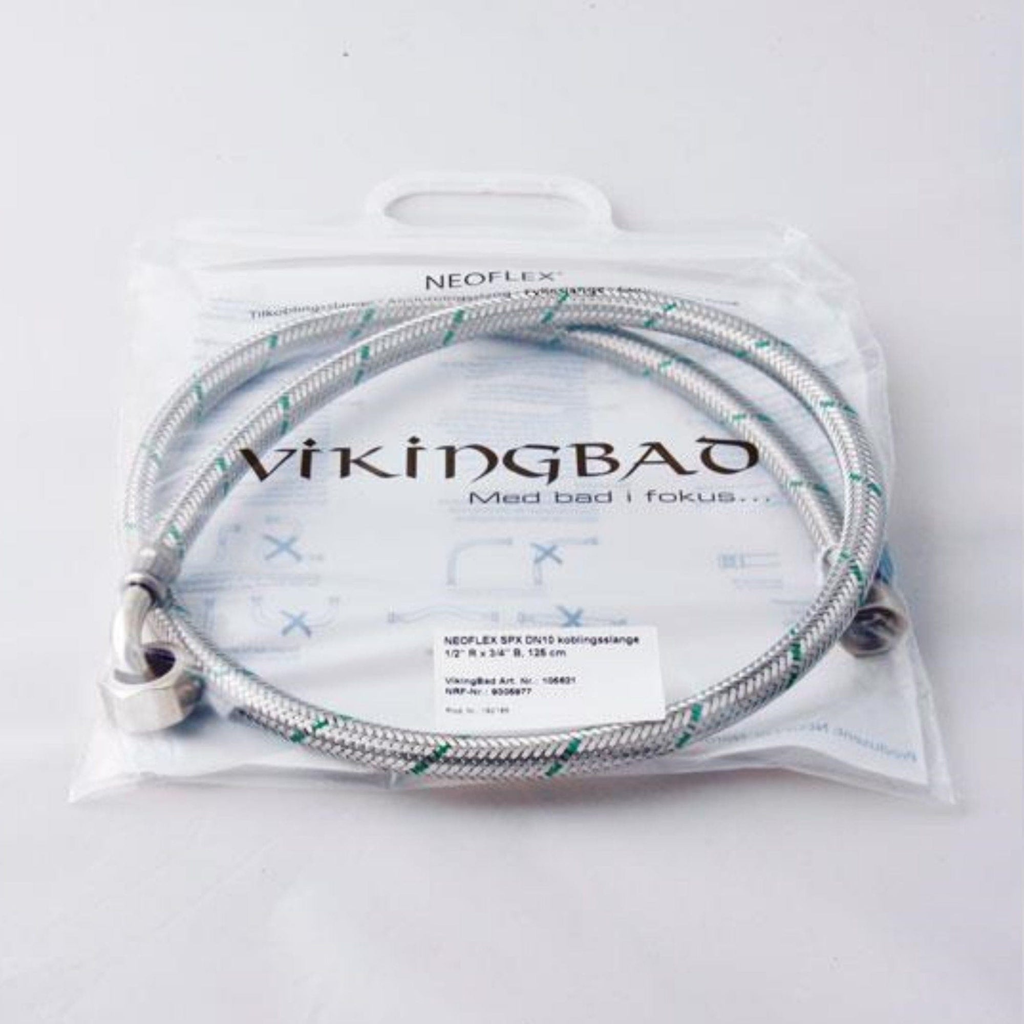 VikingBad SIL DN10 Neoperl Koplingsslange - L125cm dusjkabinett 1/2"Rx3/4"B VikingBad Koblingsslange VB-111027