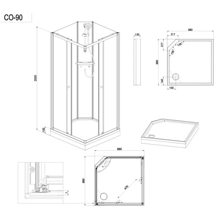 1904 Otra Dusjkabinett Firkantet