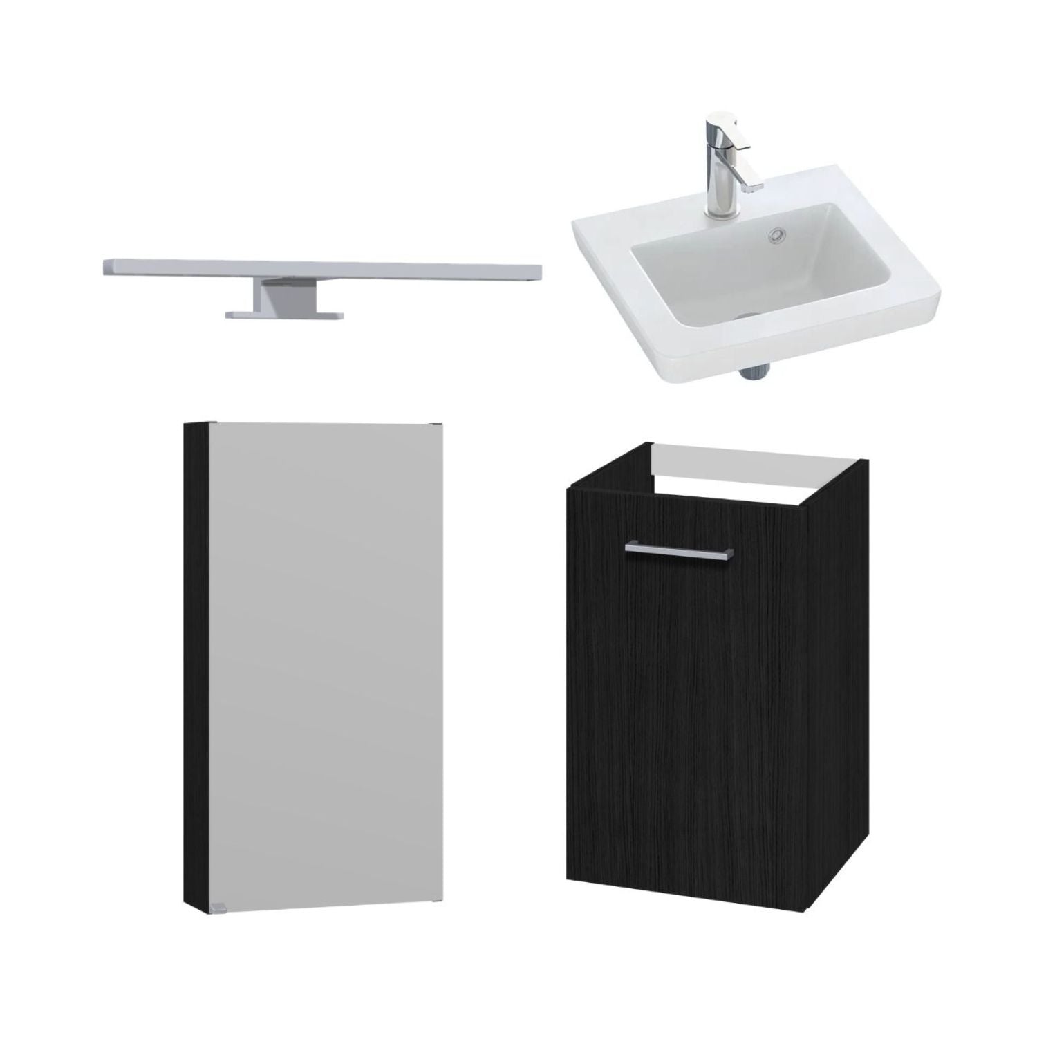 1904 Voss 3-i-1 Mini Møbelpakke Svart eik / 40cm venstre hengslet / Voss speilskap 1904 Møbelpakke bad BUN-7041036VS40V