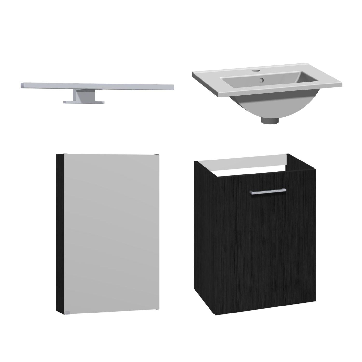 1904 Voss 3-i-1 Mini Møbelpakke Svart eik / 50cm høyre hengslet / Voss speilskap 1904 Møbelpakke bad BUN-7041037VS50H