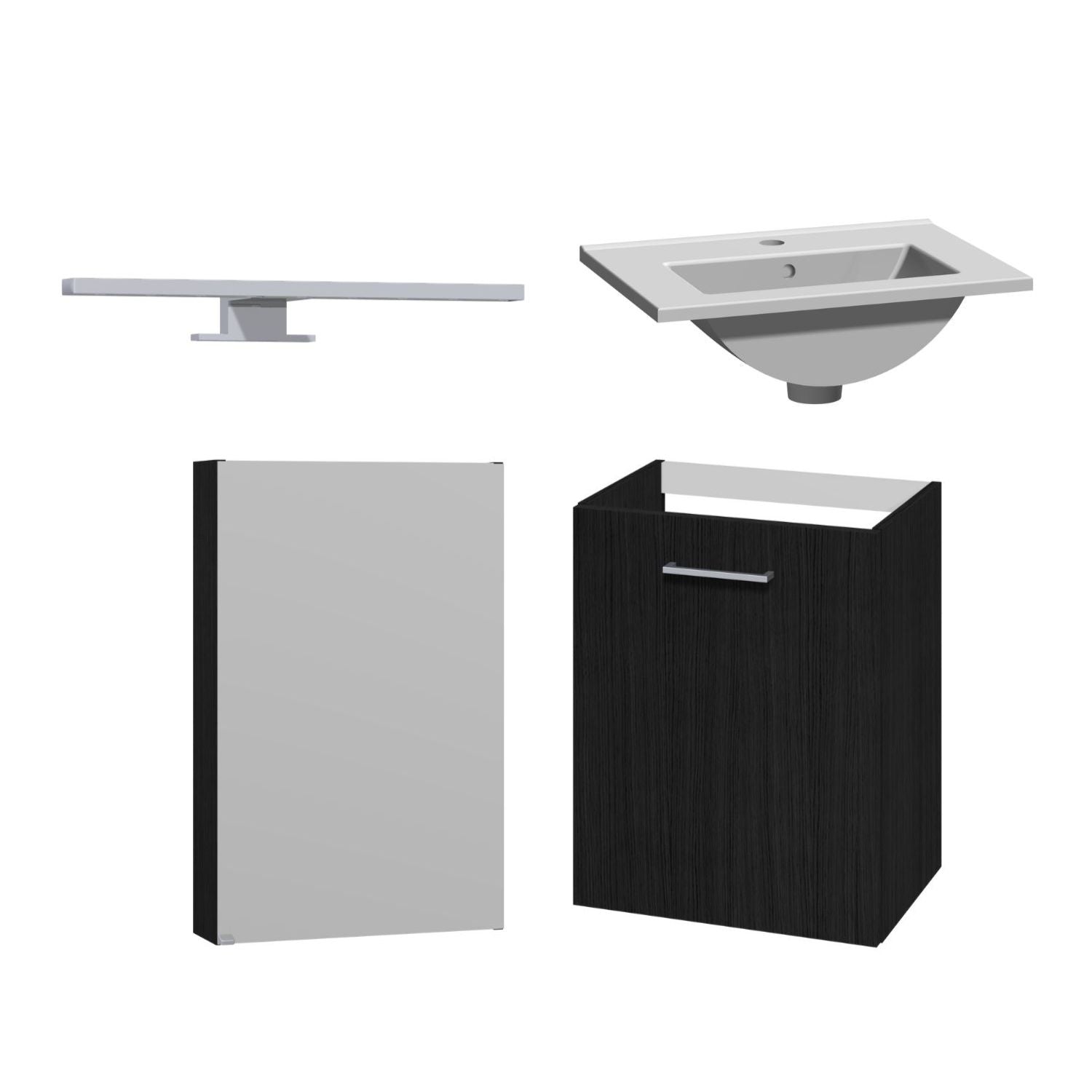 1904 Voss 3-i-1 Mini Møbelpakke Svart eik / 50cm venstre hengslet / Voss speilskap 1904 Møbelpakke bad BUN-7041038VS50V