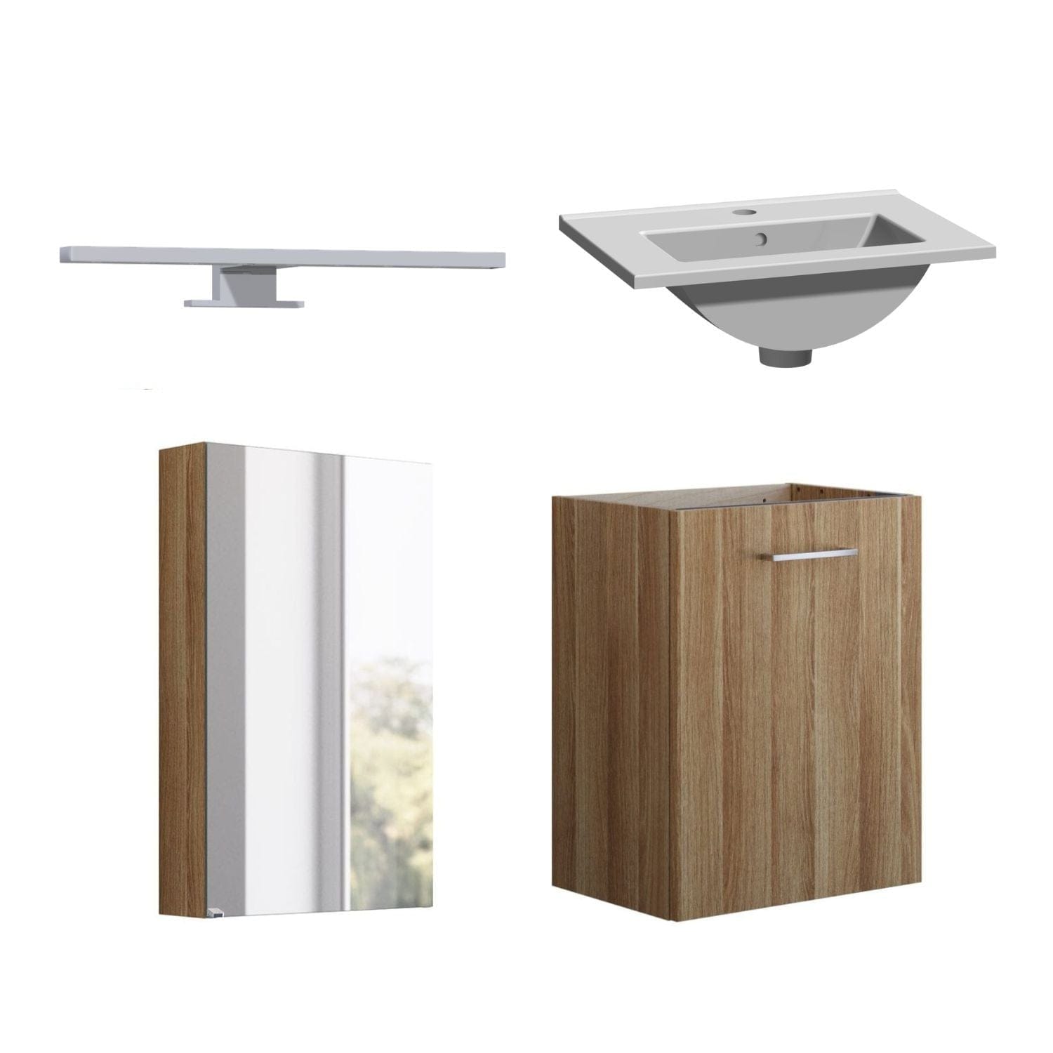 1904 Voss 3-i-1 Mini Møbelpakke Varm eik / 50cm høyre hengslet / Voss speilskap 1904 Møbelpakke bad BUN-7036976VS50H