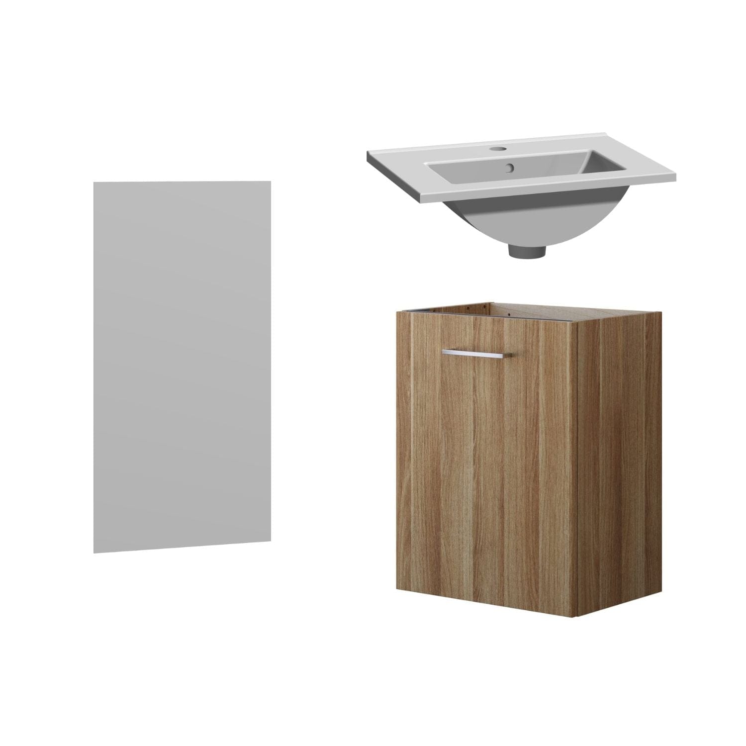 1904 Voss 3-i-1 Mini Møbelpakke Varm eik / 50cm venstre hengslet / Voss speil 1904 Møbelpakke bad BUN-7036977V50V