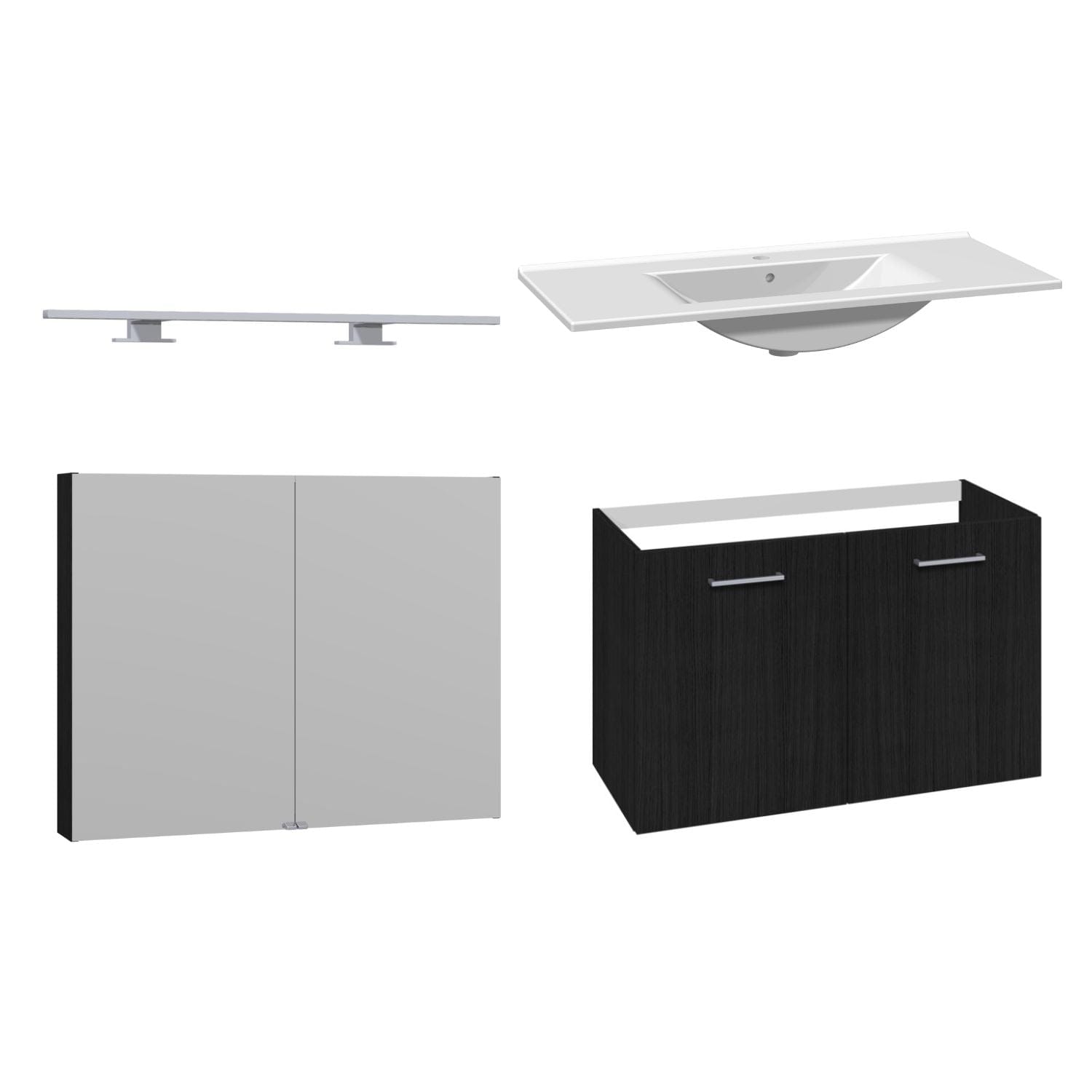 1904 Voss 3-i-1-Møbelpakke dør Svart eik / 100cm / Voss speilskap 1904 Møbelpakke bad BUN-7041057VS100