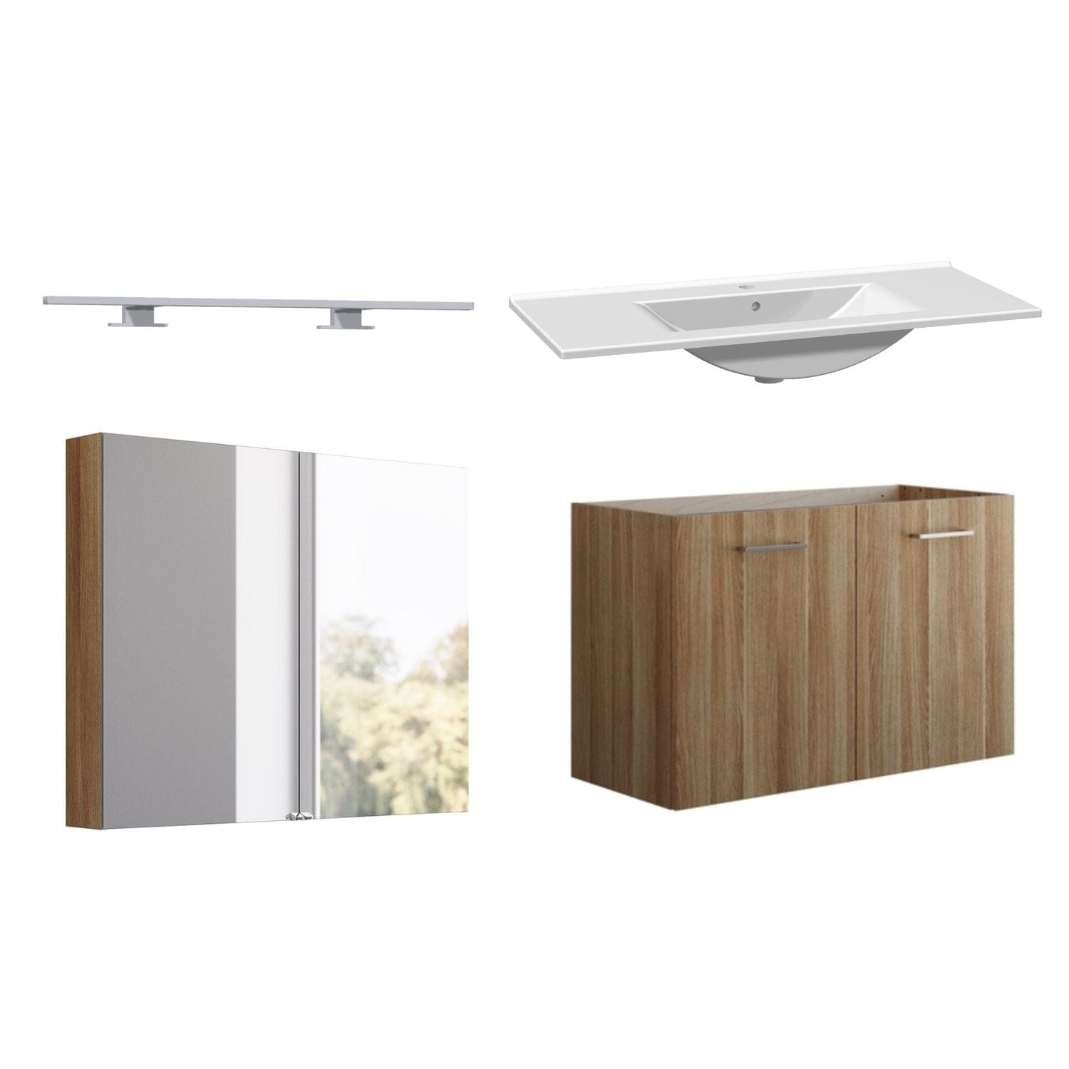 1904 Voss 3-i-1-Møbelpakke dør Varm eik / 100cm / Voss speilskap 1904 Møbelpakke bad BUN-7036995VS100