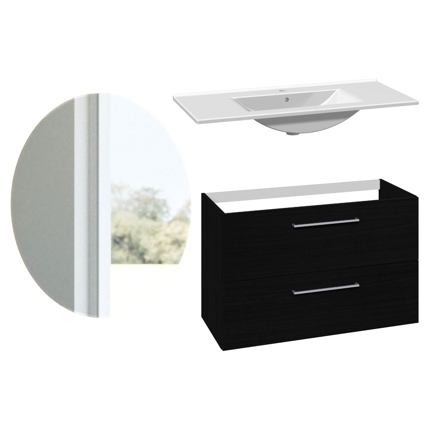 1904 Voss 3-i-1 Møbelpakke Svart eik / 100cm / Sval rundt 1904 Møbelpakke bad BUN-7041047SR100