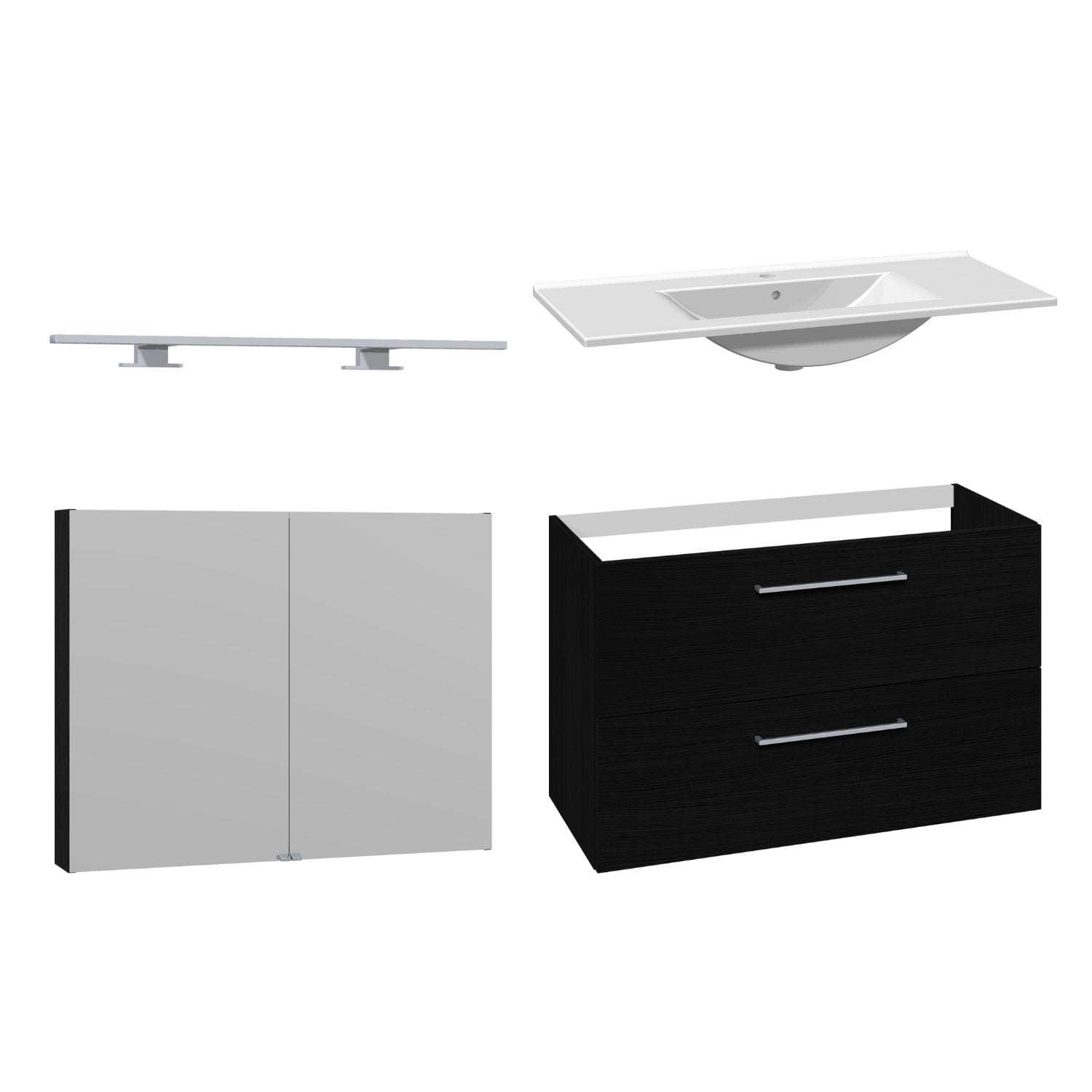 1904 Voss 3-i-1 Møbelpakke Svart eik / 100cm / Voss speilskap 1904 Møbelpakke bad BUN-7041047VS100