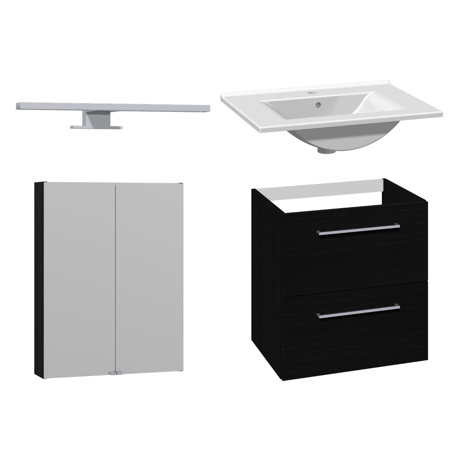 1904 Voss 3-i-1 Møbelpakke Svart eik / 60cm / Voss speilskap 1904 Møbelpakke bad BUN-7041045VS60