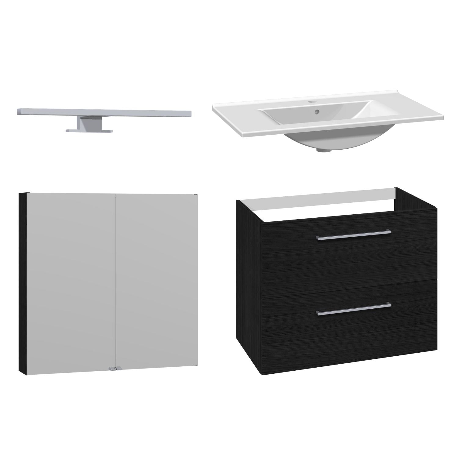 1904 Voss 3-i-1 Møbelpakke Svart eik / 80cm / Voss speilskap 1904 Møbelpakke bad BUN-7041046VS80