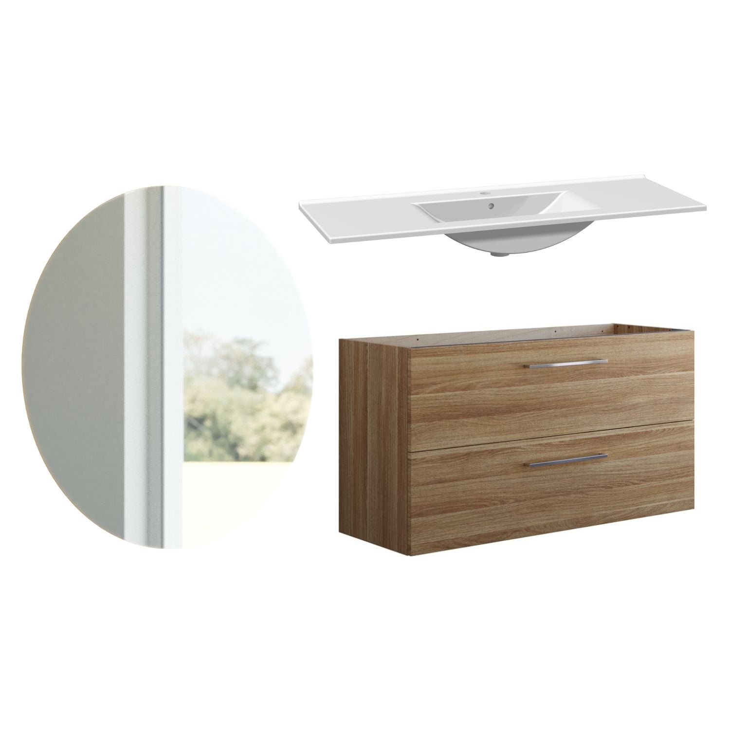 1904 Voss 3-i-1 Møbelpakke Varm eik / 120cm / Sval rundt 1904 Møbelpakke bad BUN-7036991SR120