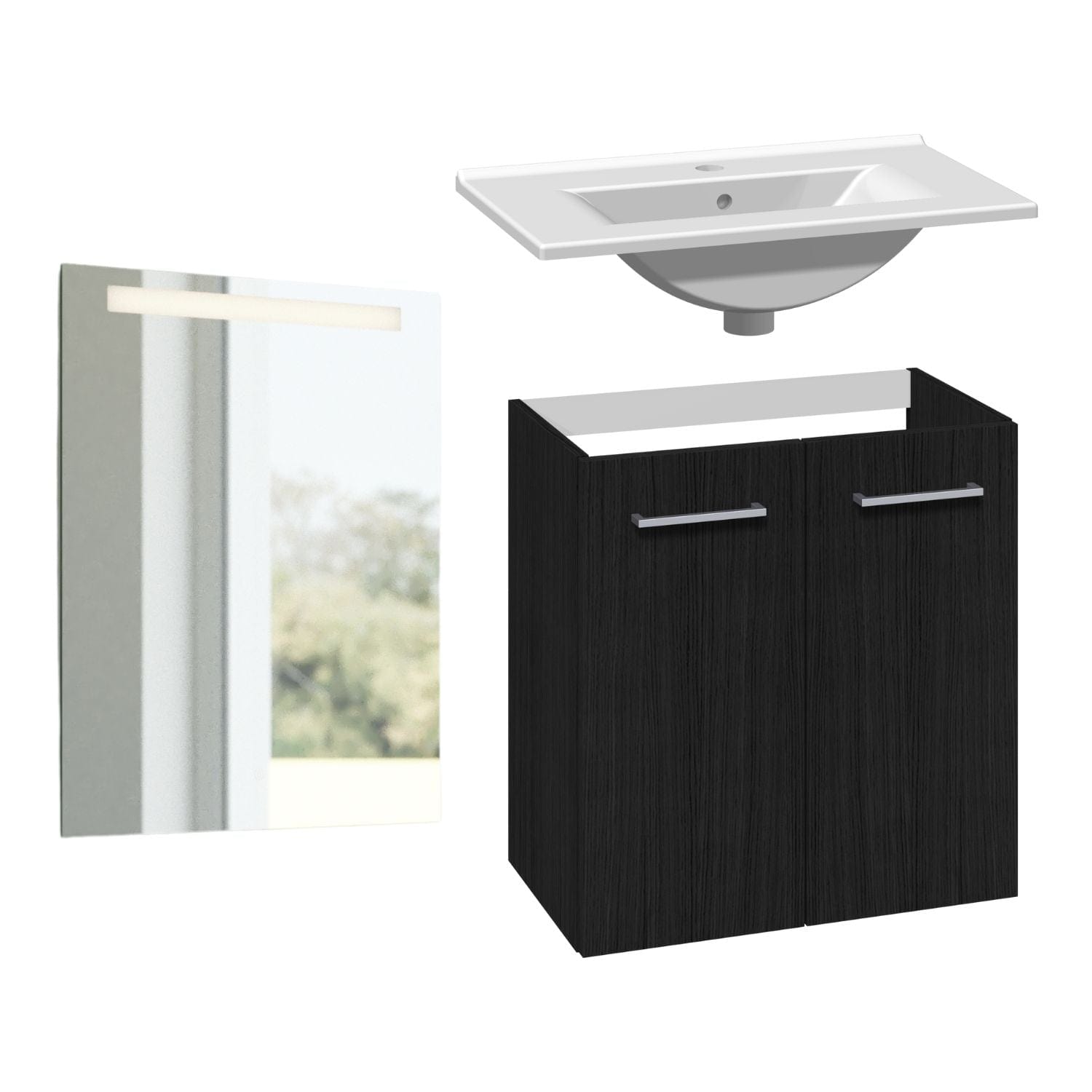 1904 Voss 3-i-1 Slim Møbelpakke dør Svart eik / 60cm / Selje firkantet 1904 Møbelpakke bad BUN-7041039SF60