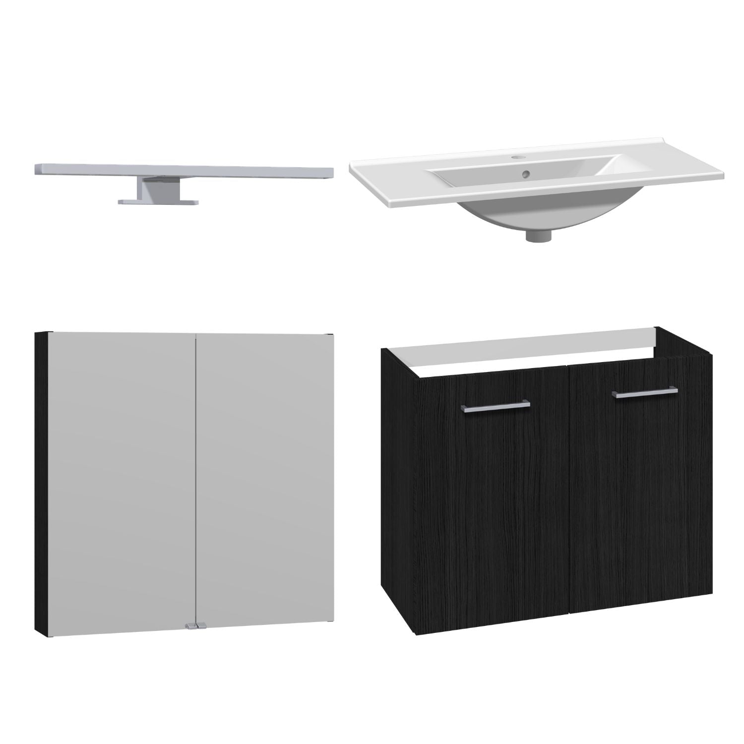 1904 Voss 3-i-1 Slim Møbelpakke dør Svart eik / 80cm / Voss speilskap 1904 Møbelpakke bad BUN-7041055VS80