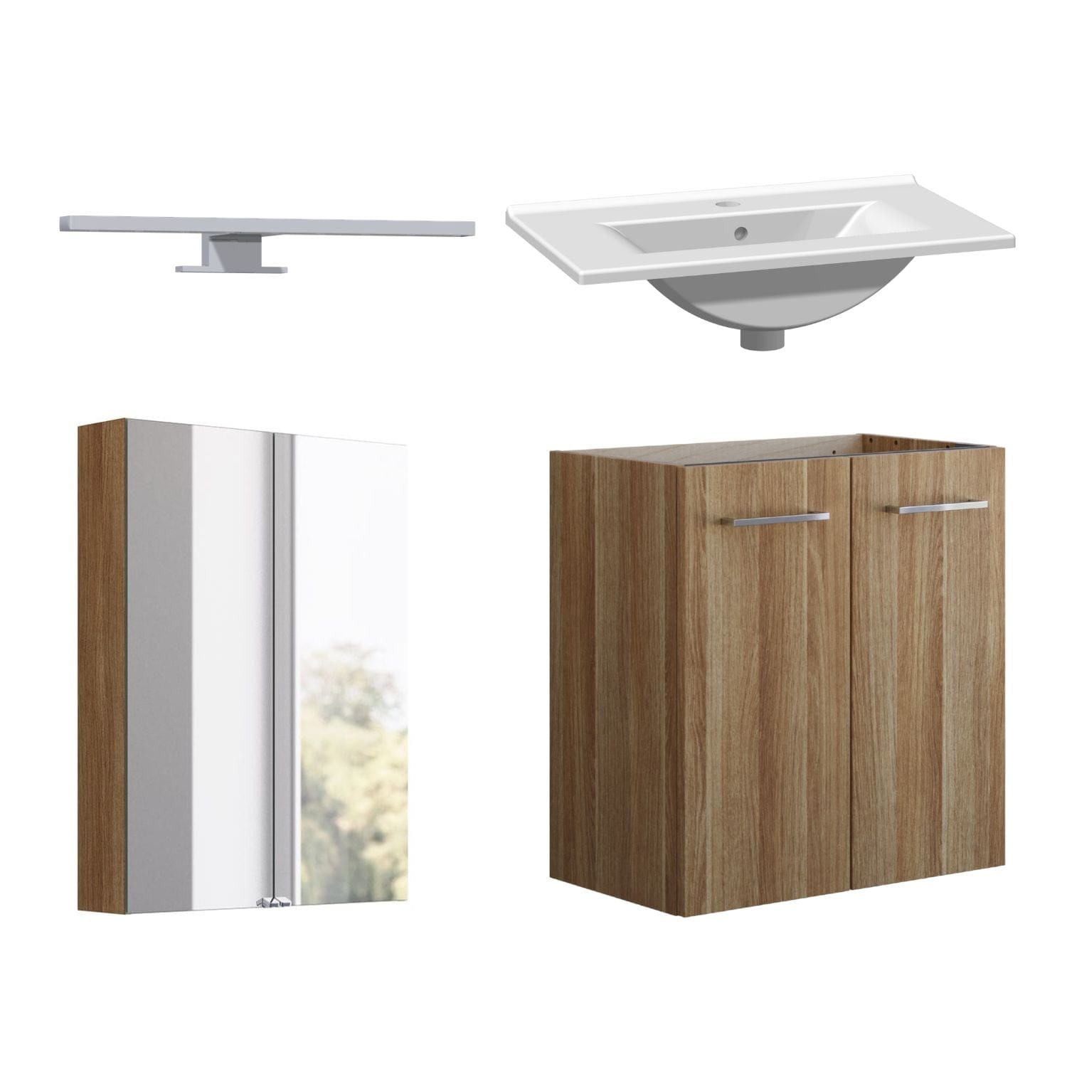 1904 Voss 3-i-1 Slim Møbelpakke dør Varm eik / 60cm / Voss speilskap 1904 Møbelpakke bad BUN-7036978VS60