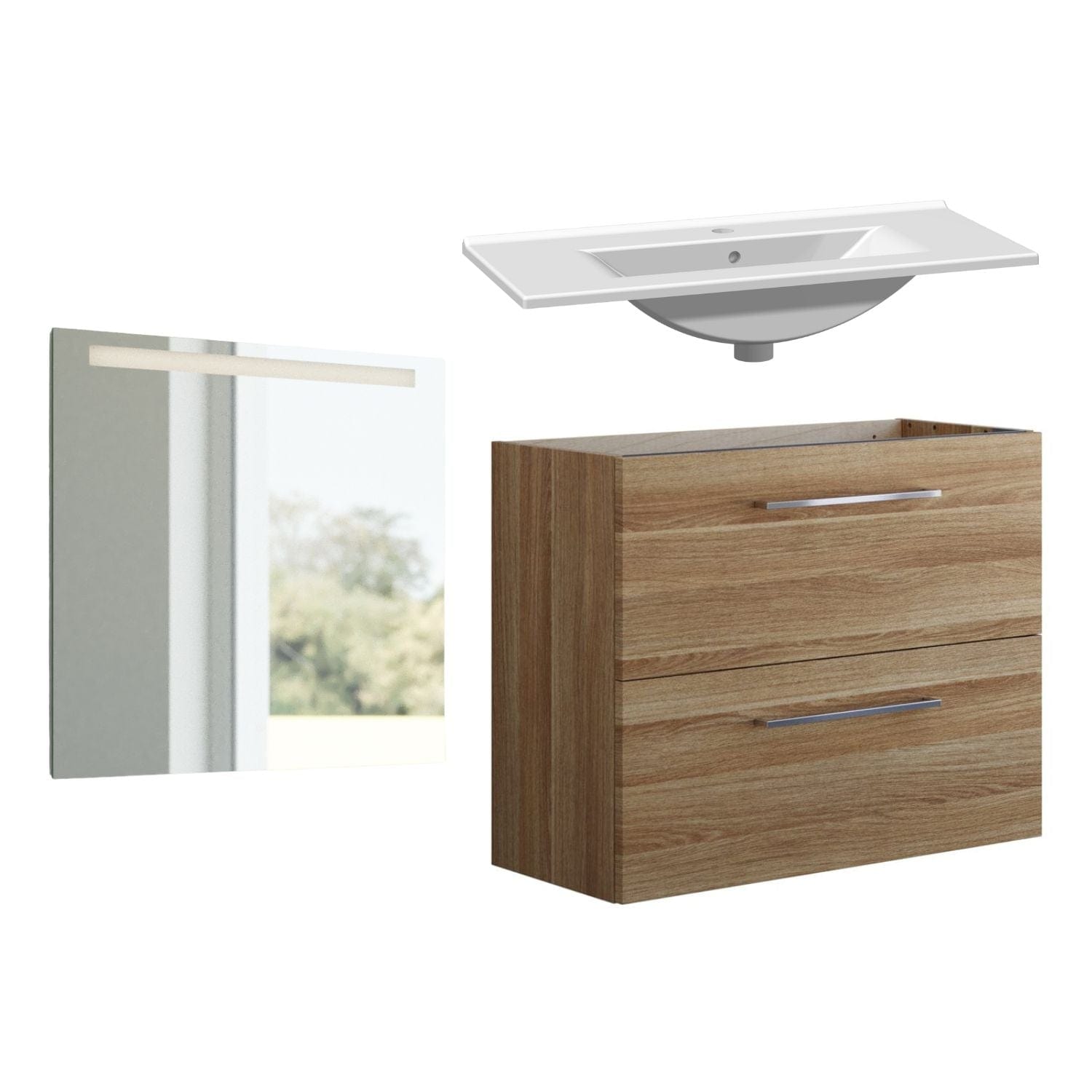 1904 Voss 3-i-1 Slim Møbelpakke Varm eik / 80cm / Selje firkantet 1904 Møbelpakke bad BUN-7036984SF80