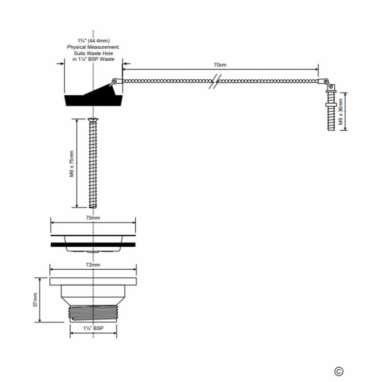 Altech Bunnventil fkr. 1 1/4", Ø70mm