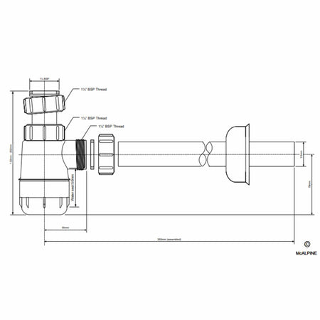 Altech Flaskevannlås 1 1/4"x32mm Med 32mm rør L230mm