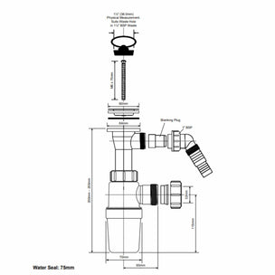 Altech Flaskevannlås 1¼" x 32/40 mm Med avgrening for vaske- og oppvaskmaskin
