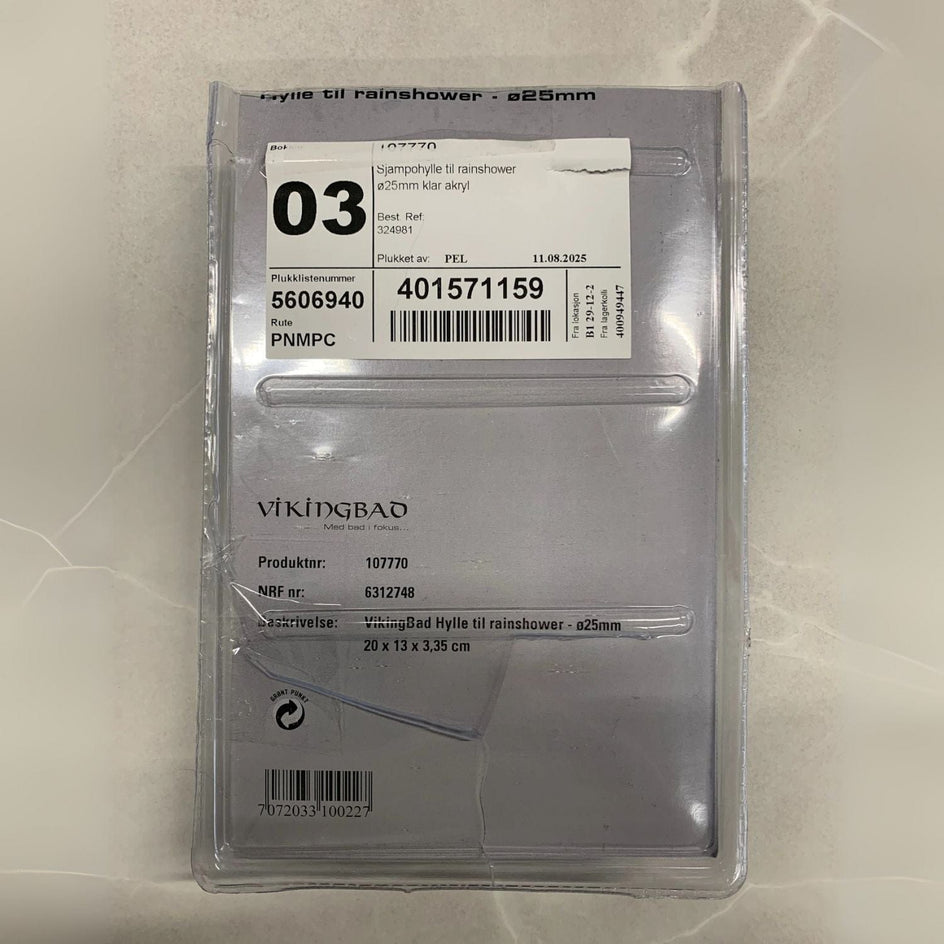 B-vare: VikingBad Sjampohylle Ø25mm til rainshower Klar PC inkl. klipsfeste VikingBad Dusjtilbehør BV-107770