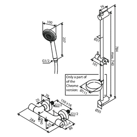 Damixa Core Dusjtermostat og Dusjsett Komplett
