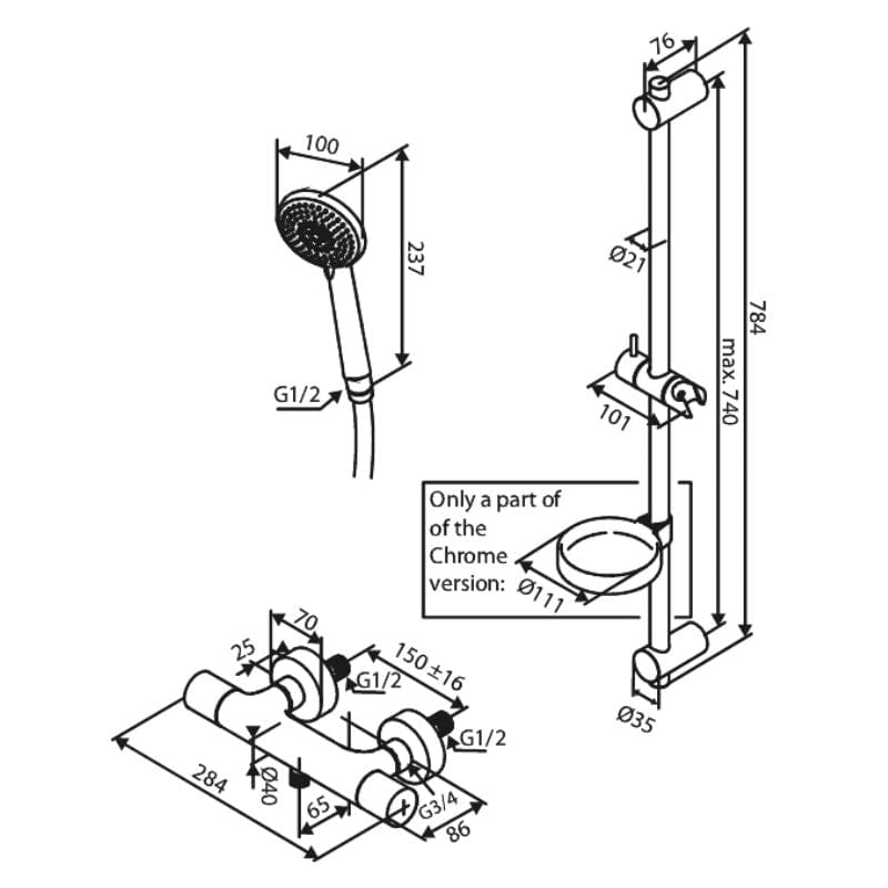 Damixa Core Dusjtermostat og Dusjsett Komplett Svart matt Damixa Takdusj KO-5937361