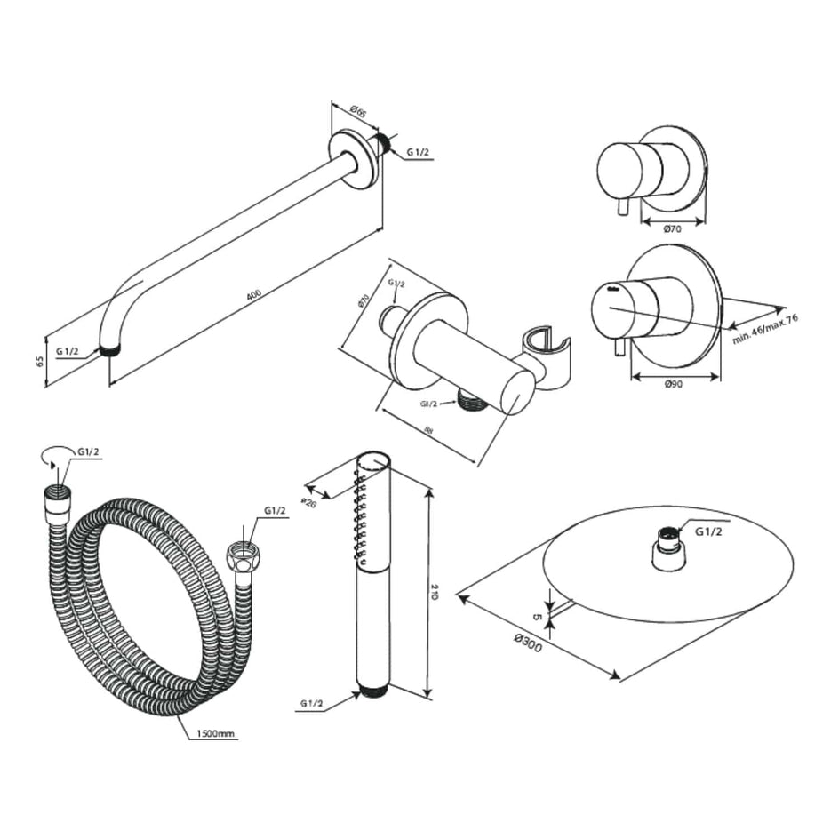 Damixa Iris DS1 Takdusj Innbygging Damixa Blandebatteri innbygging