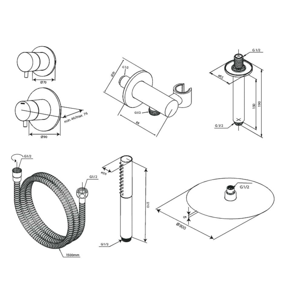 Damixa Iris DS2 Takdusj Innbygging Damixa Blandebatteri innbygging