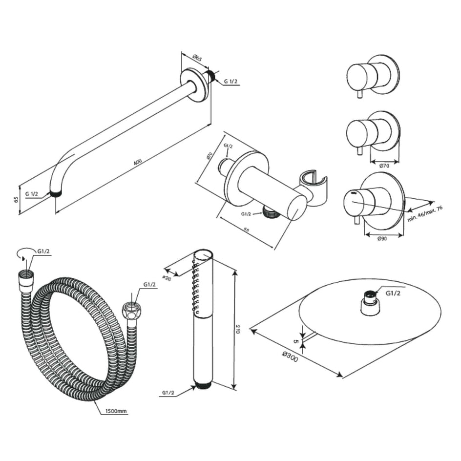 Damixa Iris XS1 Takdusj Innbygging Damixa Blandebatteri innbygging