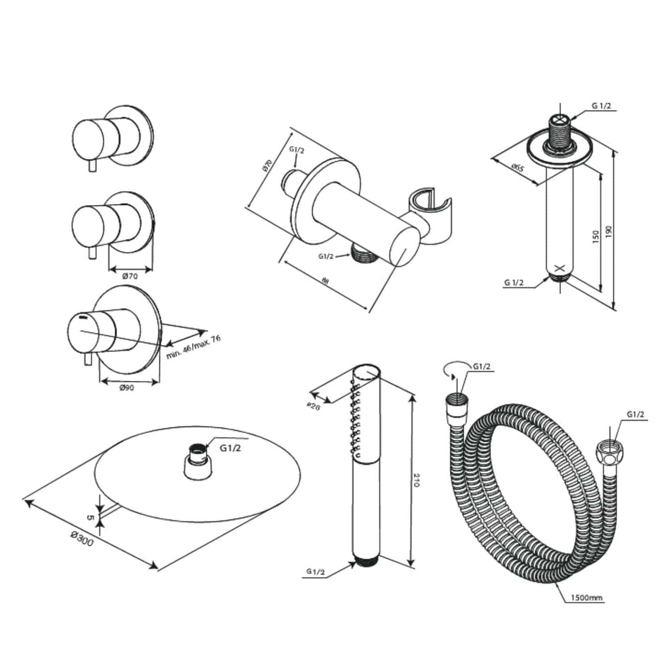 Damixa Iris XS2 Takdusj Innbygging Damixa Blandebatteri innbygging