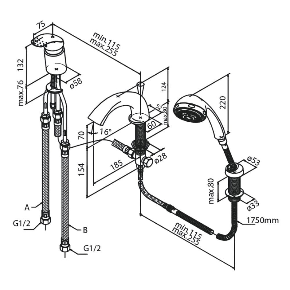 Damixa Pakningssett 3- hulls batteri Damixa Tilbehør blandebatteri KO-2327300