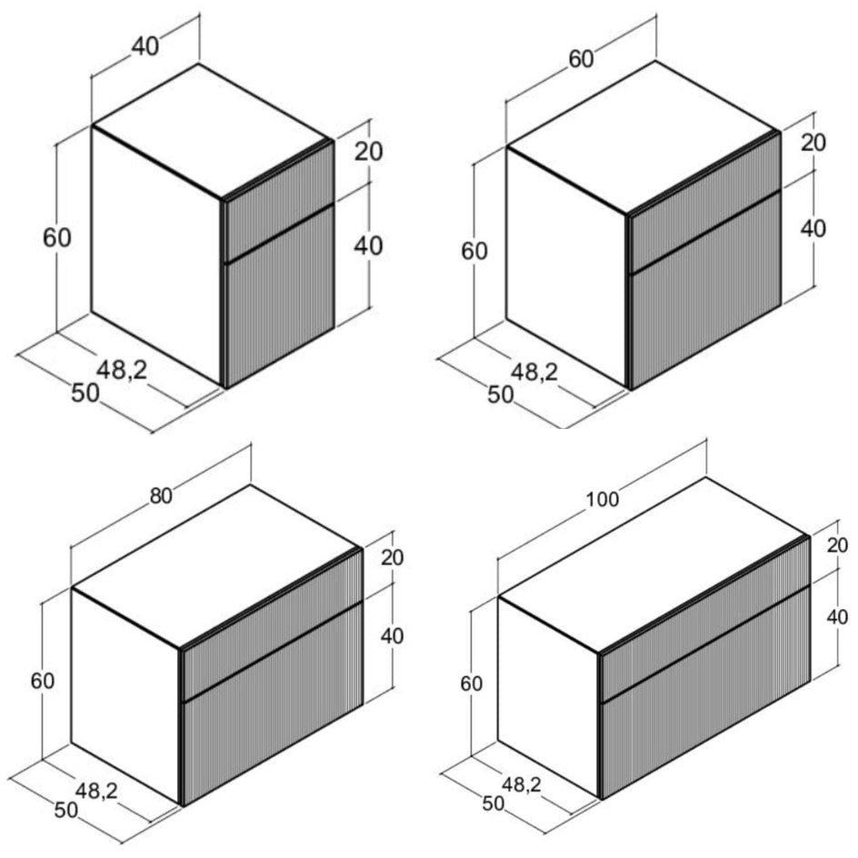 Dansani Calidris Rillet Skap 2 skuff D50cm Ekstra høy underskuff Dansani Sideskap bad