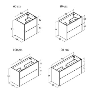 Dansani Inzo Classic Glatt Servantskap 2 skuff B60-120xH64xD44cm
