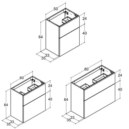 Dansani Inzo Glatt Servantskap Slim 2 skuff ekstra høy underskuff