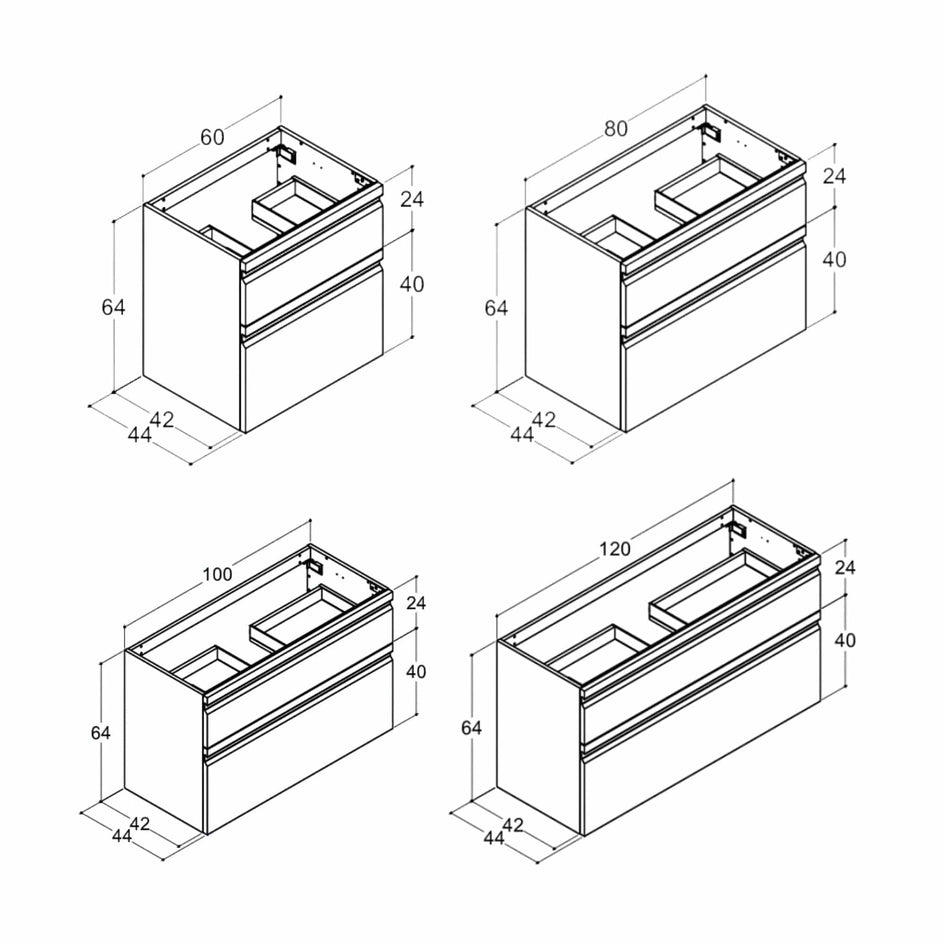 Dansani Inzo Integrert Servantskap 2 skuff ekstra høy underskuff Dansani Servantskap