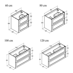 Dansani Inzo Classic Ramme Servantskap 2 skuff B60-120xH64xD44cm