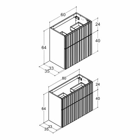 Dansani Inzo Riflet Servantskap Slim 2 skuff B60-80xH64xD35cm