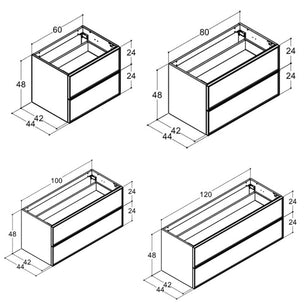 Dansani Inzo Urban Alu-ramme svart Underskap 2 skuff B60-120xH48xD44cm
