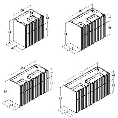 Dansani Inzo Urban Riflet Servantskap 2 skuff B60-120xH64xD44cm