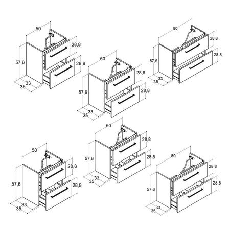Dansani Mido+ Slim Servantskap 2 Skuffer B50-80xD35cm