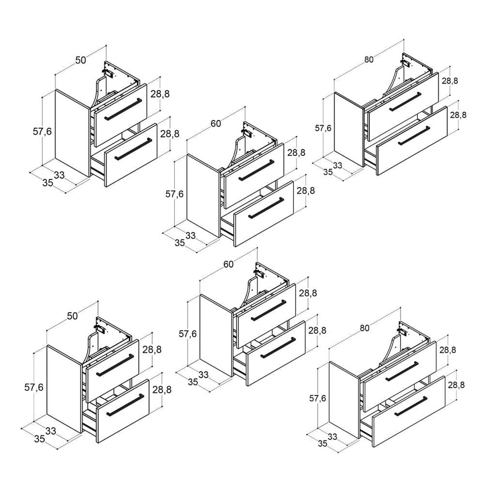 Dansani Mido+ Slim Servantskap 2 Skuffer B50-80xD35cm Dansani Servantskap