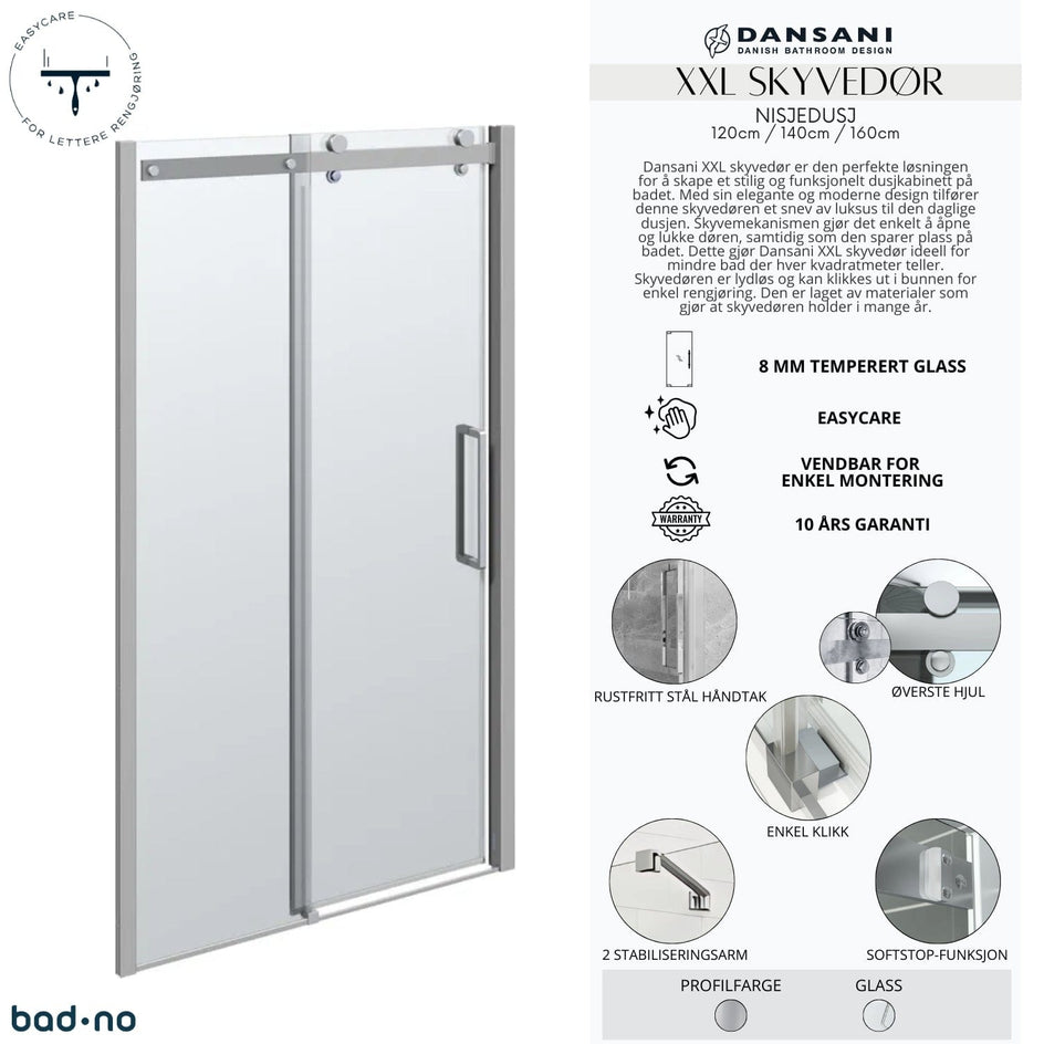 Dansani XXL Deluxe Skyvedør for nisje Dansani Dusjnisje