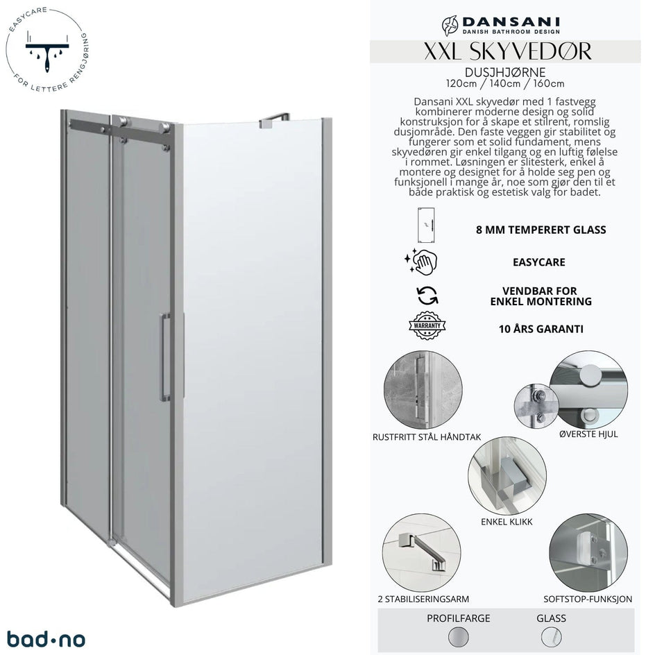 Dansani XXL Skyvedør med 1 sidepanel for dusjhjørne Dansani Dusjhjørne