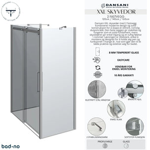 Dansani XXL Skyvedør med 2 sidepanel for rettvegg