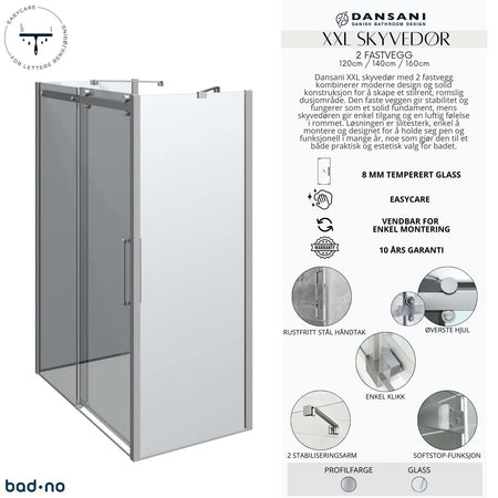 Dansani XXL Skyvedør med 2 sidepanel for rettvegg