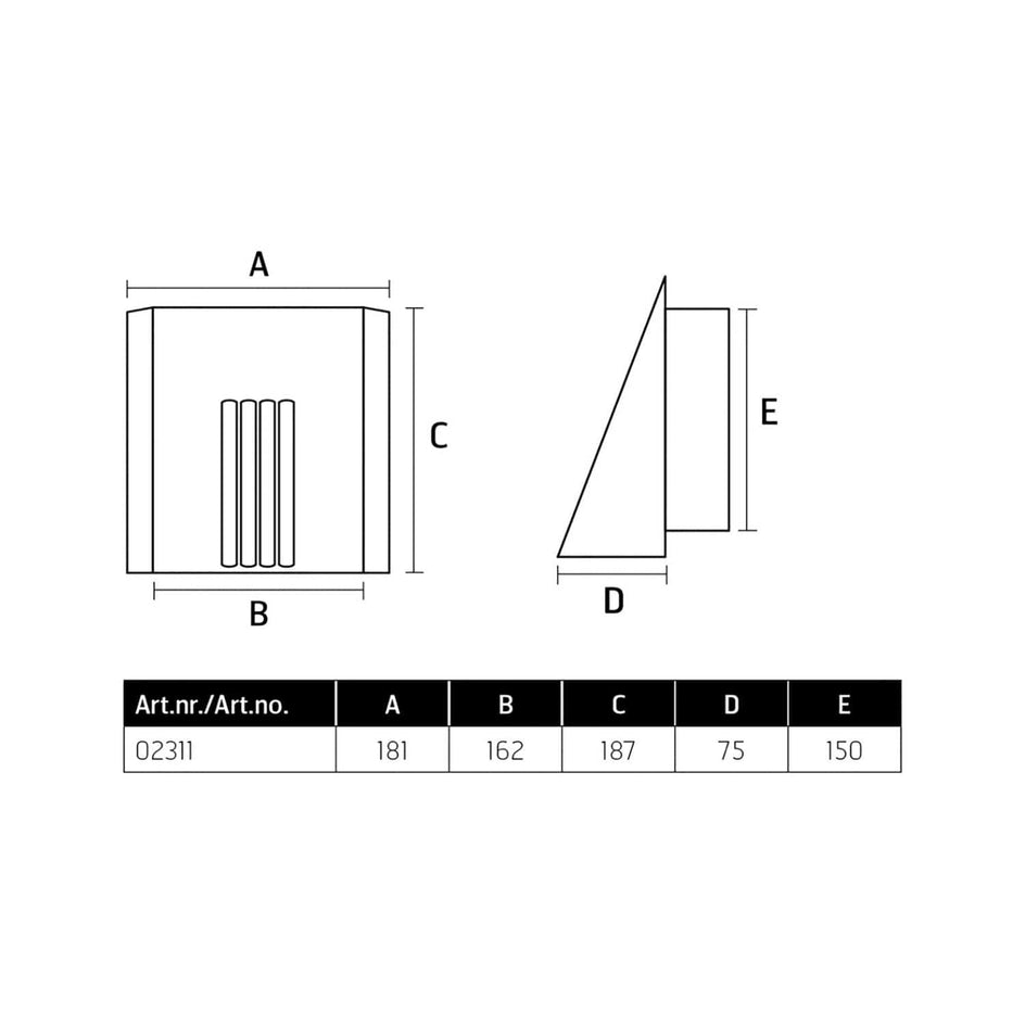 Flexit Kappe med 4kt Karm 150x150mm Flexit FL-02311