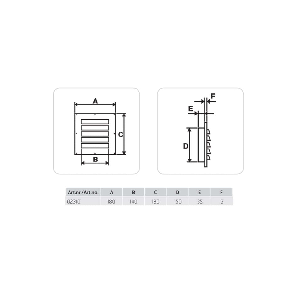 Flexit Sjalusirist med Karm 150x150mm Flexit FL-02310