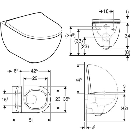 Geberit Acanto Rimfree Vegghengt toalett